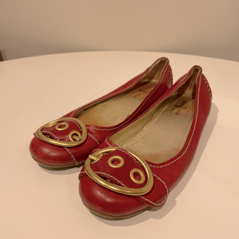 Car Shoe red ballet slide size 38 with gold buckle